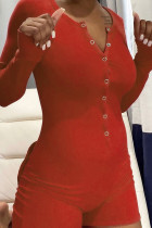 Orange Sportswear Solid Buttons O Neck Regular Jumpsuits