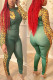 Green Fashion Casual Print Patchwork O Neck Skinny Jumpsuits