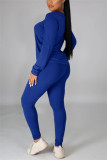 Blue Casual Solid Basic O Neck Long Sleeve Two Pieces