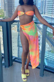Pink Fashion Sexy Print Tie Dye Backless Swimwears Set
