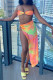 Pink Fashion Sexy Print Tie Dye Backless Swimwears Set