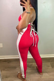 Pink Sexy Casual Solid Patchwork Backless Spaghetti Strap Skinny Jumpsuits
