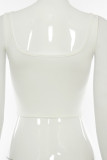 White Sexy Solid Split Joint Buttons Backless Spaghetti Strap Tops