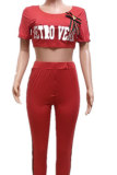 Red Elastic Fly Mid Print Skinny Pants Two-piece suit
