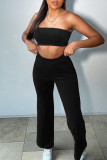 Blue Sexy Casual Solid Backless Strapless Sleeveless Two Pieces
