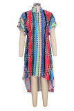 Multicolor Sexy Striped Split Joint O Neck Irregular Dress Dresses