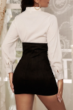 Black Sexy Solid Patchwork Buckle Skinny Mid Waist Pencil Solid Color Bottoms