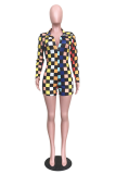 Multicolor Sexy Plaid Patchwork V Neck Skinny Jumpsuits