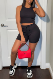 Blue Sexy Solid Patchwork U Neck Sleeveless Two Pieces