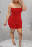 Red Sexy Casual Solid Backless Slit Strapless Sleeveless Two Pieces