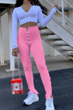 Orange White Black Green Pink Apricot Orange purple Polyester Zipper Fly High Solid Zippered Boot Cut Pants Bottoms