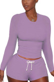 purple Fashion Active adult Ma'am Solid Two Piece Suits Straight Long Sleeve Two Pieces