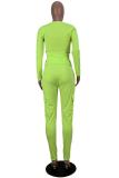 Fluorescent green Casual Fashion adult Fluorescent Two Piece Suits Print Lips Print Loose Long Sleeve Two-p