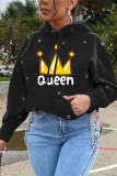 Royal Blue Fashion Casual Print Basic Hooded Collar Tops