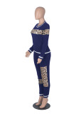 Colorful Blue Sexy Solid Patchwork O Neck Long Sleeve Two Pieces