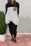 Pink Casual Patchwork Print Solid Straight Long Sleeve Two Pieces