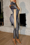 Grey Sexy Solid V Neck Skinny Jumpsuits
