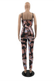 Multi-color Fashion Sexy Print Backless Spaghetti Strap Sleeveless Two Pieces