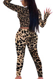 Leopard print Polyester Europe and America Leopard Print pencil Long Sleeve Two Pieces