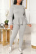 Grey Fashion Casual Solid Strap Design O Neck Long Sleeve Two Pieces