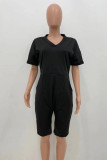 Red Fashion Casual Solid Basic V Neck Regular Rompers