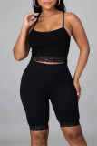 Blue Sexy Casual Solid Backless Spaghetti Strap Sleeveless Two Pieces