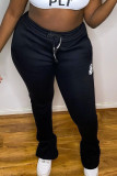 Black Sexy Print Solid Regular Mid Waist Pencil Bottoms