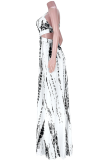 Gray Green Sexy Print Hollowed Out Spaghetti Strap Irregular Dress Dresses