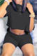Black Fashion Casual Solid Basic O Neck Short Sleeve Two Pieces