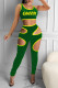 Green Sexy Casual Letter Print Hollowed Out O Neck Sleeveless Two Pieces
