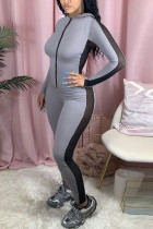 Grey Fashion Sexy Solid Long Sleeve Hooded Jumpsuits