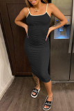 Grey Casual Solid Split Joint Spaghetti Strap Pencil Skirt Dresses
