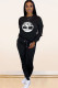 Black venetian Casual Print Two Piece Suits pencil Long Sleeve Two-piece Pants Set