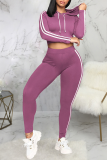 purple Sexy Solid Split Joint Hooded Collar Long Sleeve Two Pieces