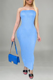 Light Blue Fashion Sexy Solid Hot Drill Strapless Strapless Dress