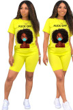 White Fashion Sexy adult Ma'am Letter Patchwork Print head portrait Two Piece Suits pencil Short Sleeve Two Pieces