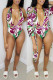 Rose Red Fashion Sexy Print Cardigan Swimwears Two-piece Set