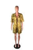 Green Fashion Casual Two Piece Suits Print Solid Straight Half Sleeve Two-Piece Short Set