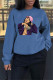 Blue Fashion Casual Print Basic O Neck Tops