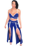 Blue Sexy Fashion asymmetrical Patchwork Split Loose Two-Piece Dress