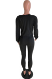 Black Fashion Casual adult Ma'am Solid Two Piece Suits pencil Long Sleeve Two Pieces