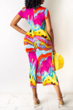 Colour Fashion Casual Print Basic V Neck Short Sleeve Dress