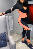 Grey Sexy Print Patchwork Solid zipper Blend Long Sleeve V Neck Jumpsuits