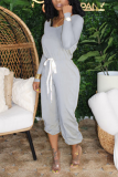 Tangerine Red Casual Solid Draw String O Neck Regular Jumpsuits