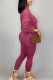 fuchsia Fashion Daily Adult Solid Patchwork O Neck Long Sleeve Regular Sleeve Regular Two Pieces
