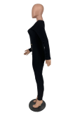 Black Sexy Solid Patchwork V Neck Skinny Jumpsuits