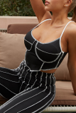Black Street Solid Patchwork Spaghetti Strap Sleeveless Two Pieces