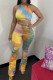 Orange Polyester Fashion Casual Print backless Tie Dye Two Piece Suits Loose Sleeveless Two Pieces