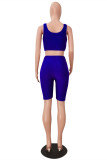 Blue Casual Sportswear Solid Vests U Neck Sleeveless Two Pieces