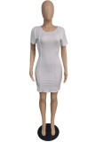 White Fashion Casual Solid Basic O Neck Short Sleeve Dress
